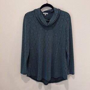 Habitat Women's Blue Black Cowl Neck Long Sleeve Bouse Small Casual Relaxed